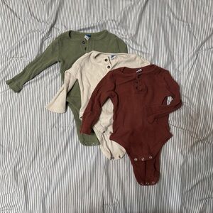 Old Navy Ribbed Bodysuit Trio - Olive, Beige, and Rust